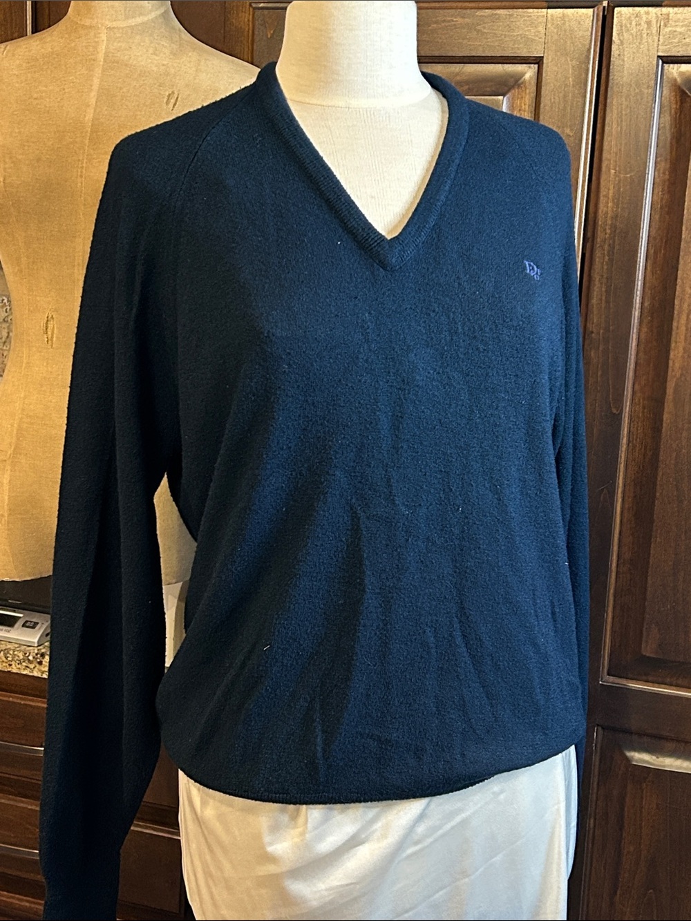 Christian Dior Sz M Navy V-Neck Sweater Orlon Acrylic